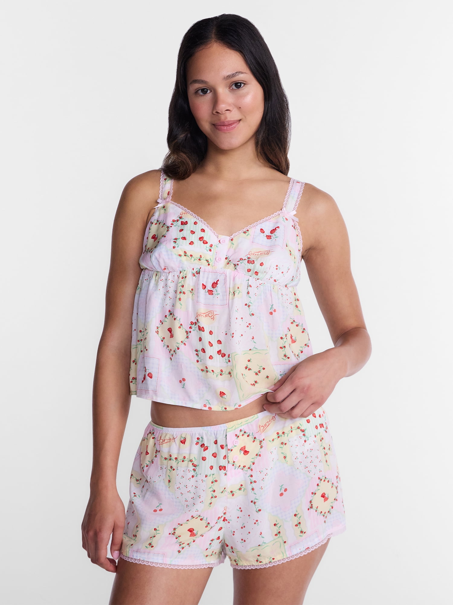 No Boundaries Woven Cami Top and Shorts Sleep Set, 2-Piece, Women's XS-XXL