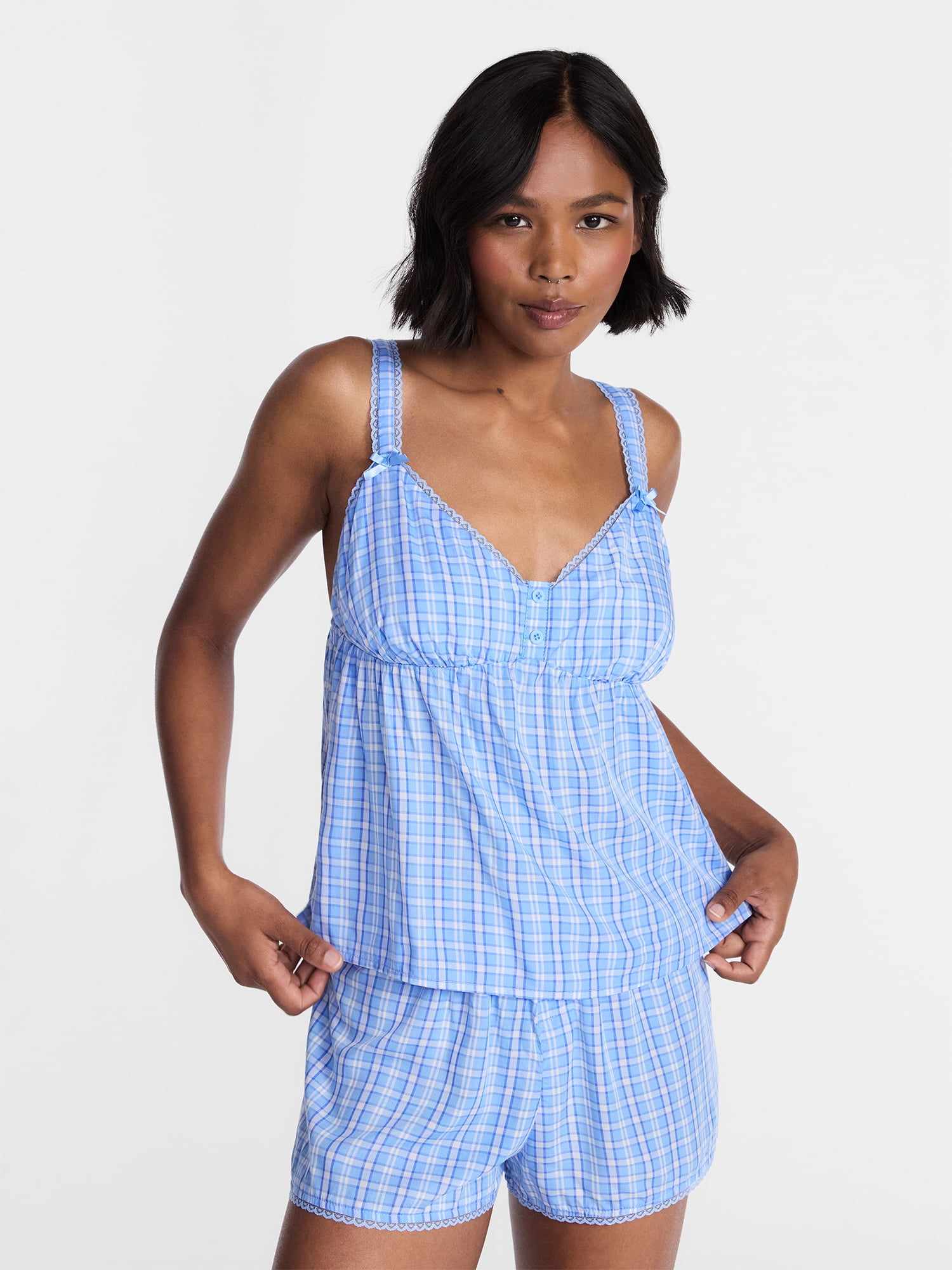 No Boundaries Woven Cami Top and Shorts Sleep Set, 2-Piece, Women's XS-XXL
