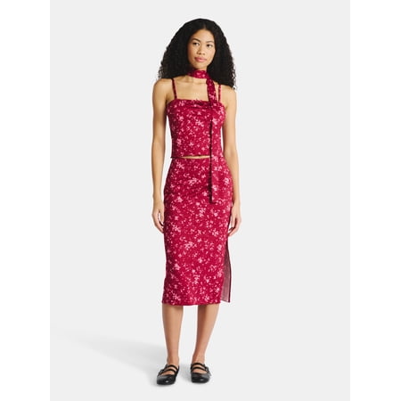 No Boundaries Cami and Midi Skirt with Scarf Set, 3-Piece, Women's
