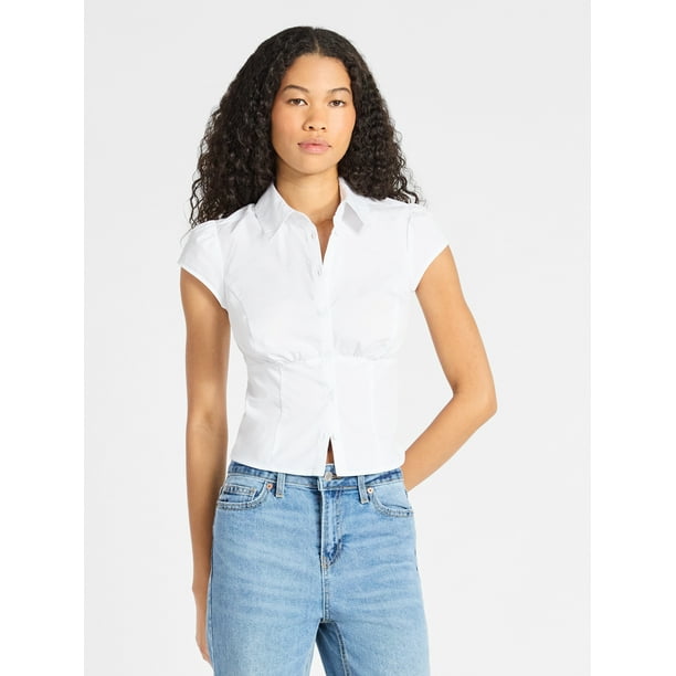 No Boundaries Corset Collared Top with Cap Sleeves, Women's