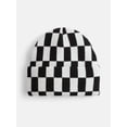 thumbnail image 1 of No Boundaries Women's Ribbed Knit Checkered Beanie, 1 of 4
