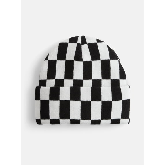 No Boundaries Women's Ribbed Knit Checkered Beanie