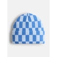 thumbnail image 1 of No Boundaries Women's Ribbed Knit Checkered Beanie, 1 of 4
