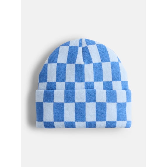 No Boundaries Women's Ribbed Knit Checkered Beanie