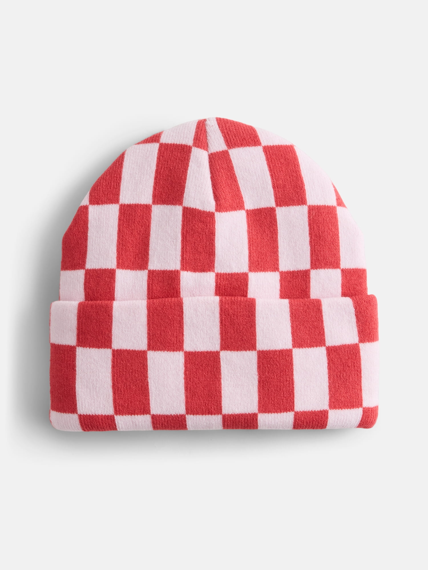 No Boundaries Women's Ribbed Knit Checkered Beanie