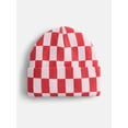 thumbnail image 1 of No Boundaries Women's Ribbed Knit Checkered Beanie, 1 of 4