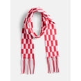 thumbnail image 1 of No Boundaries Women's Check Scarf with Fringe, Ruby Light, 1 of 4