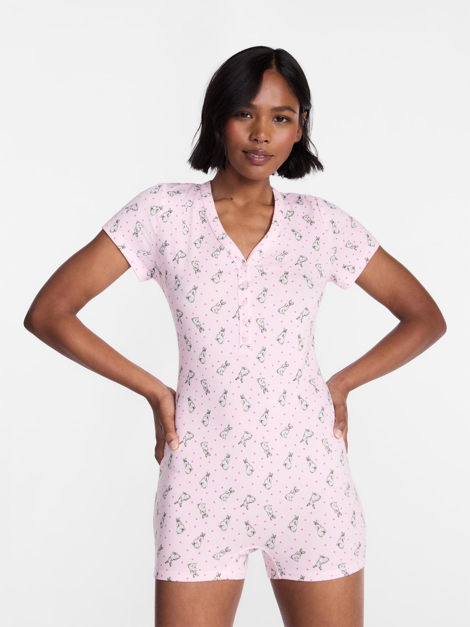 No Boundaries Cloud Core Sleepwear Romper, Women's XXS-3X