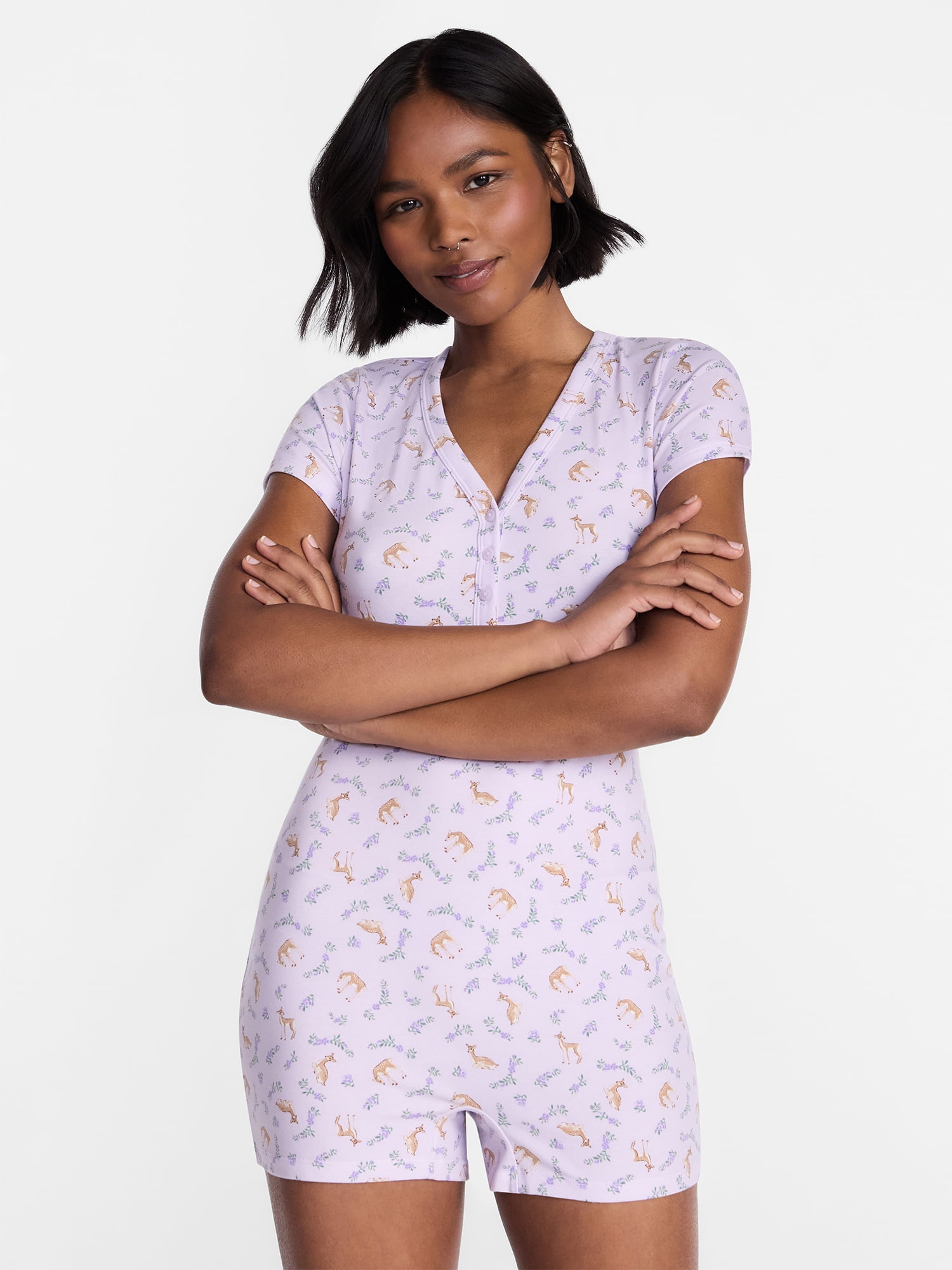 No Boundaries Cloud Core Sleepwear Romper, Women's XXS-3X