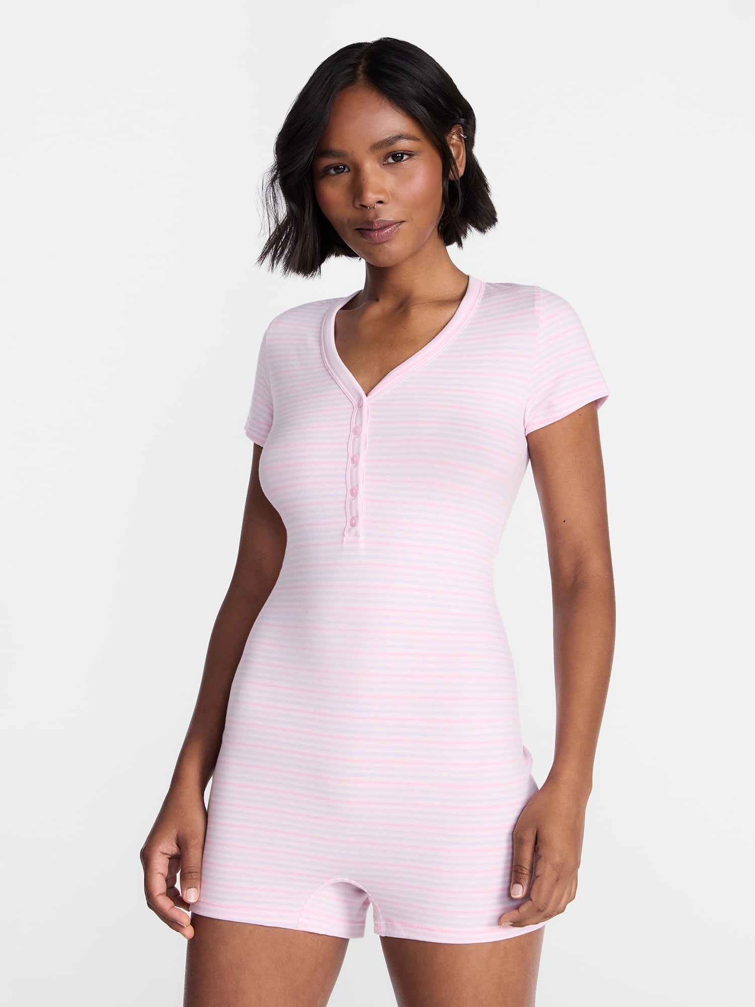 No Boundaries Cloud Core Sleepwear Romper, Women's XXS-3X