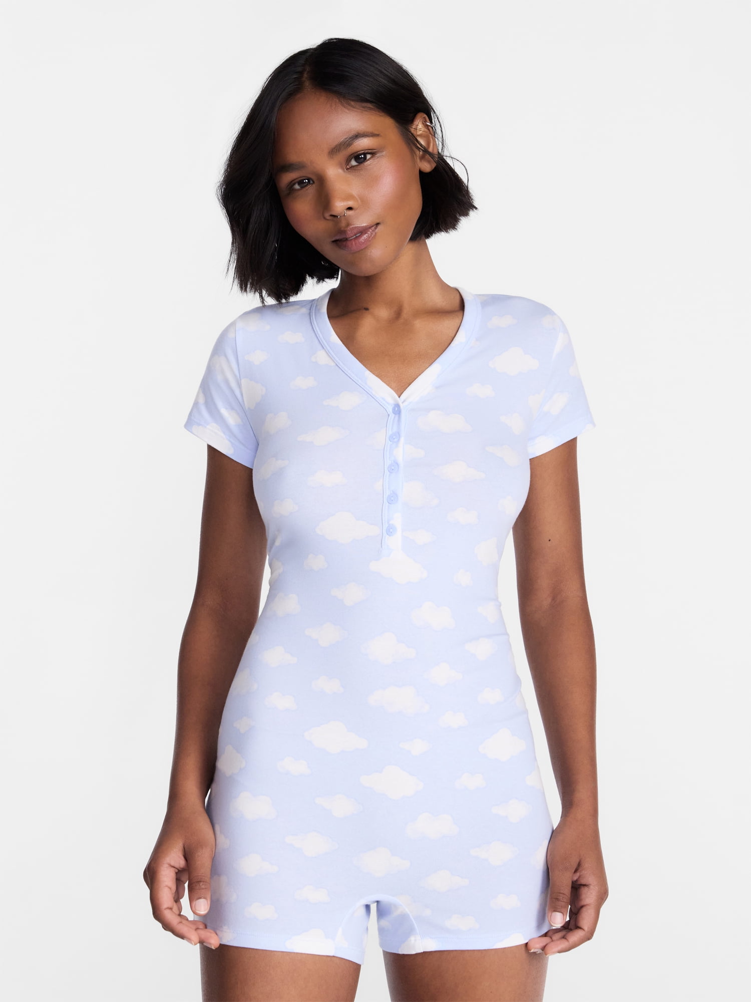 No Boundaries Cloud Core Sleepwear Romper, Women's XXS-3X