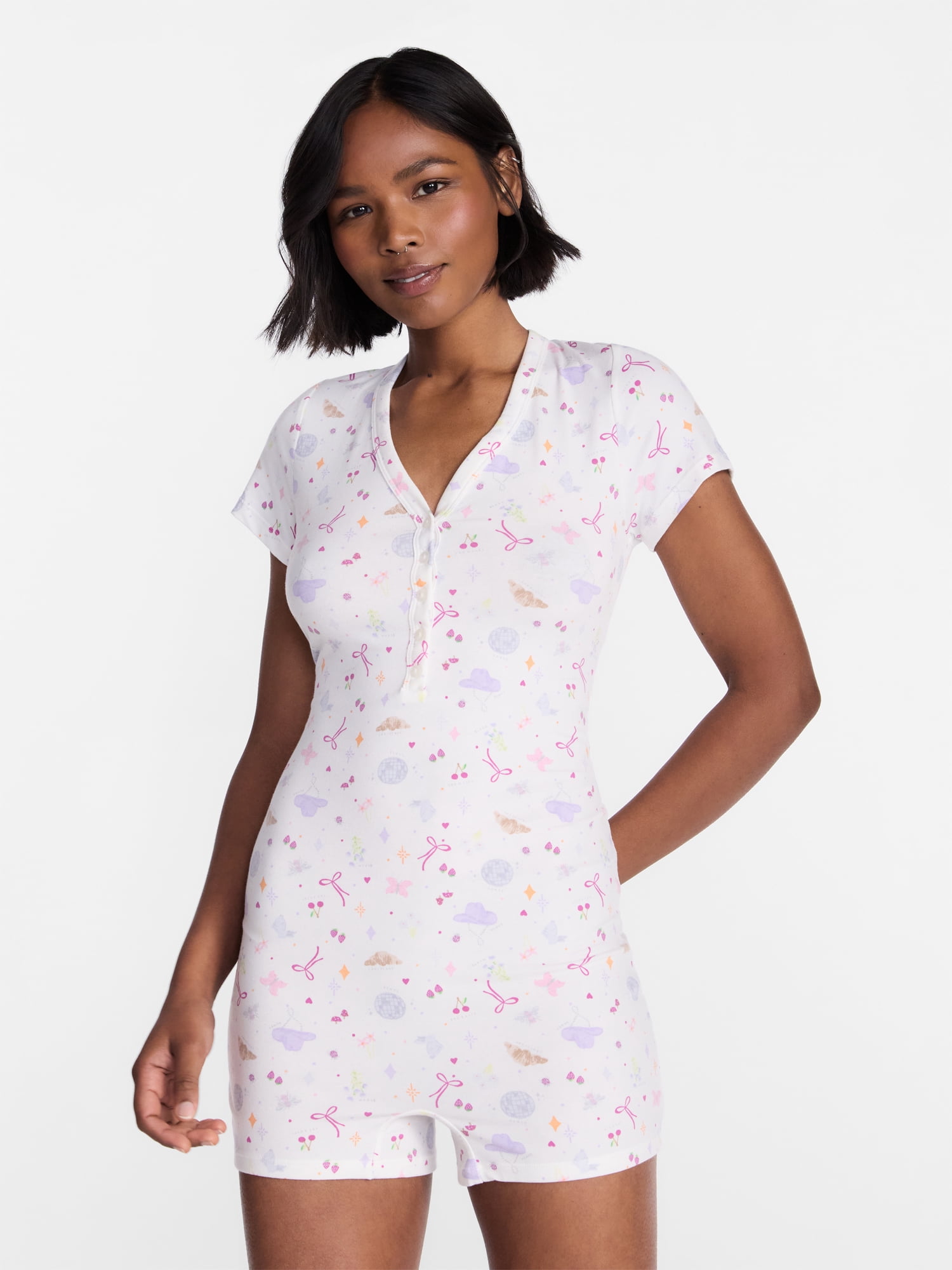 No Boundaries Cloud Core Sleepwear Romper, Women's XXS-3X