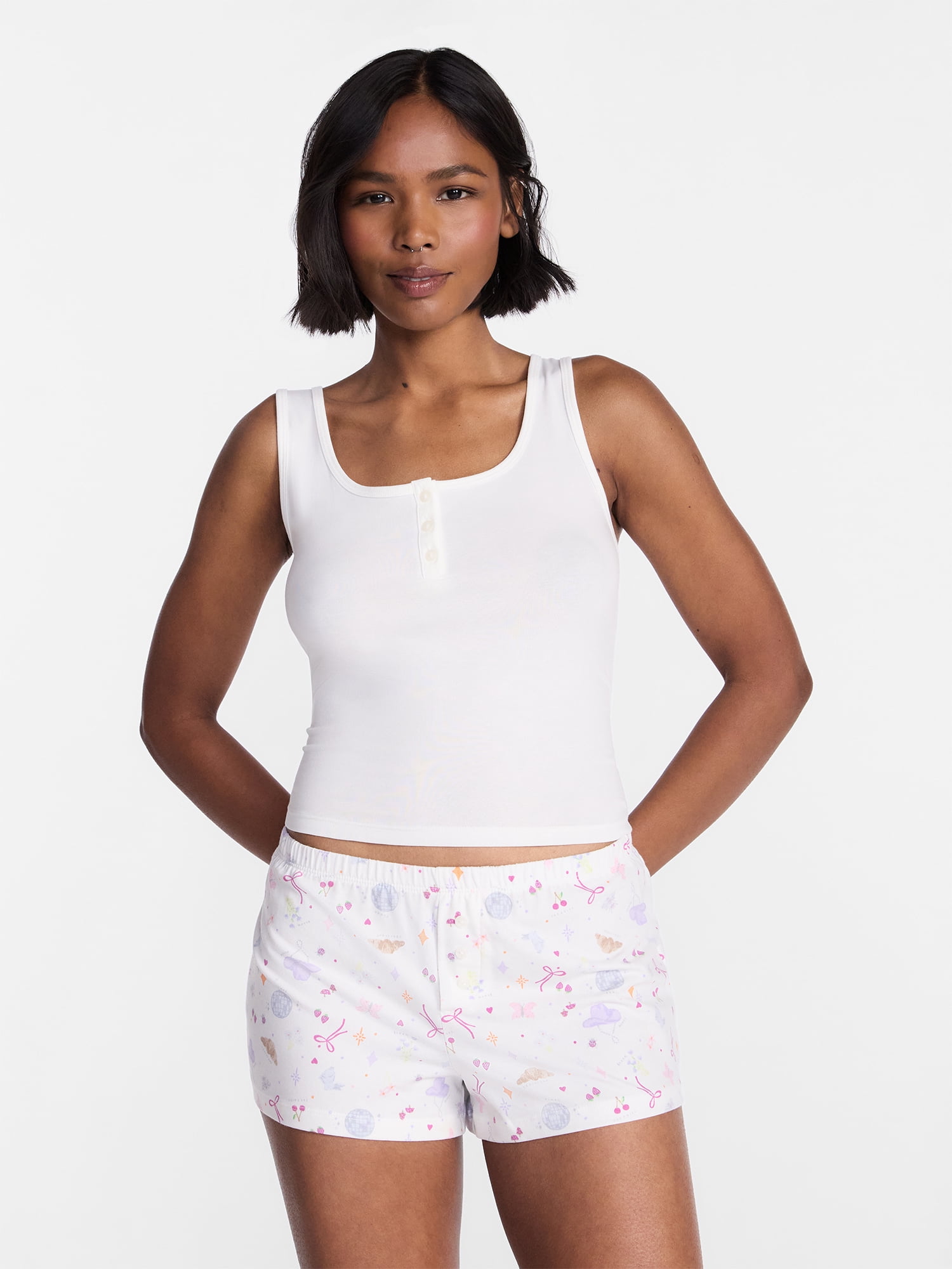 No Boundaries Cloud Core Sleepwear Tank Top and Shorts Sleep Set, 2-Piece, Women's XXS-3X