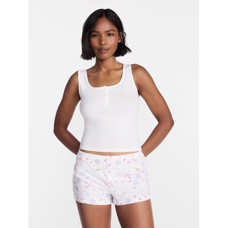 No Boundaries Cloud Core Sleepwear Tank Top and Shorts Sleep Set, 2-Piece, Women's XXS-3X