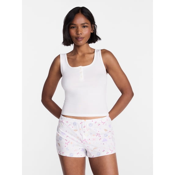 No Boundaries Cloud Core Sleepwear Tank Top and Shorts Sleep Set, 2-Piece, Women's XXS-3X