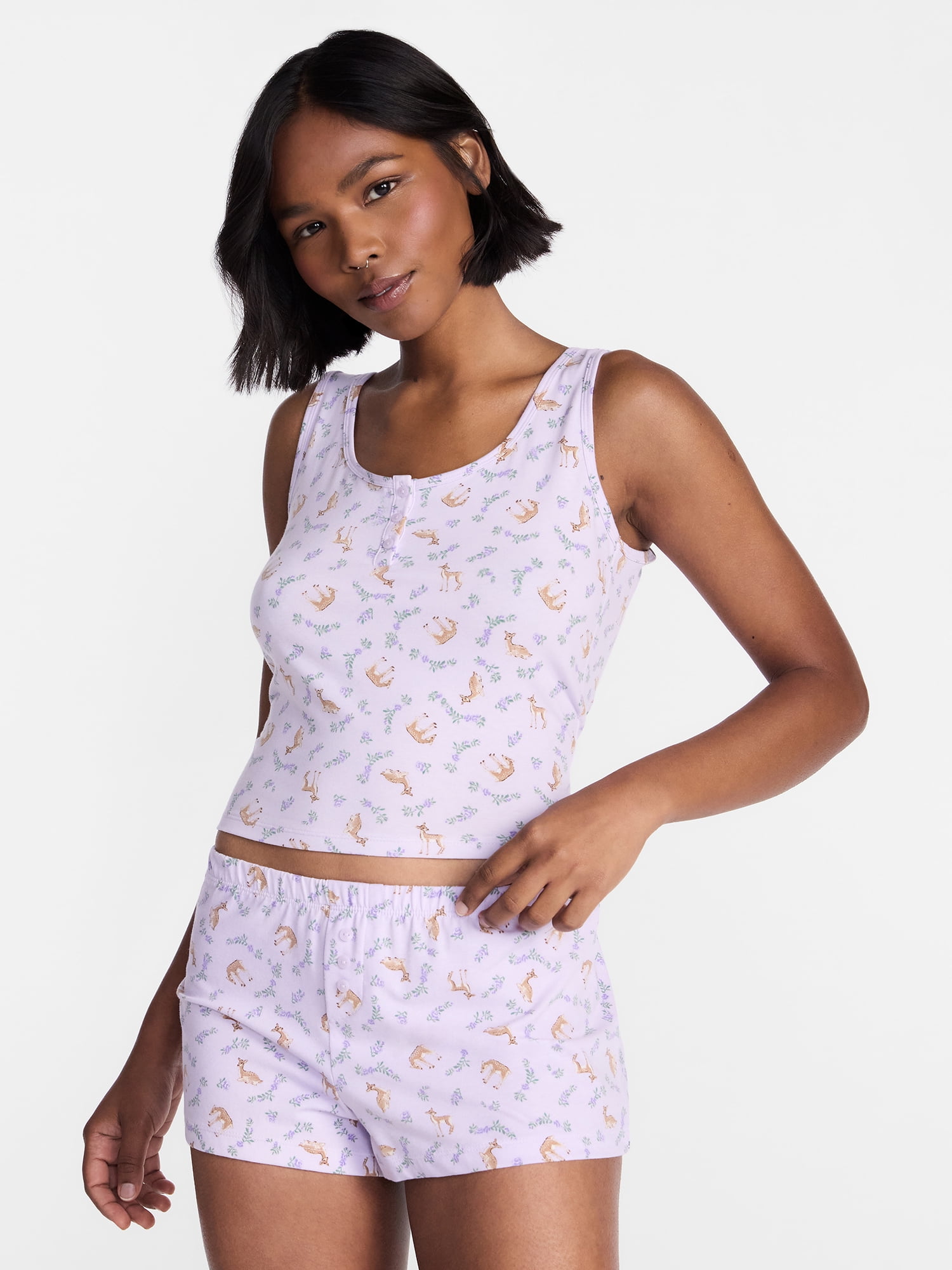 No Boundaries Cloud Core Sleepwear Tank Top and Shorts Sleep Set, 2-Piece, Women's XXS-3X