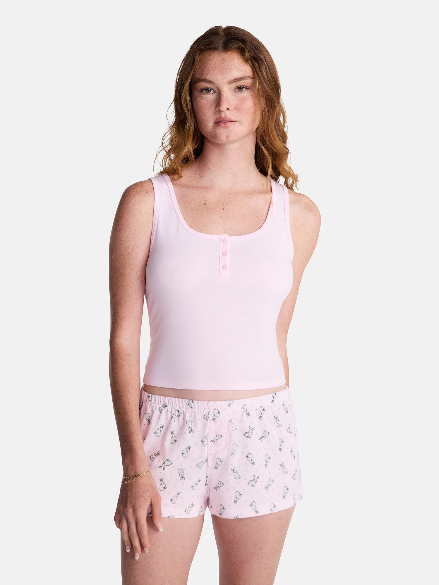No Boundaries Cloud Core Sleepwear Tank Top and Shorts Sleep Set, 2-Piece, Women's XXS-3X