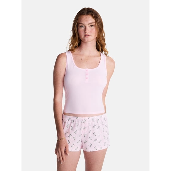 No Boundaries Cloud Core Sleepwear Tank Top and Shorts Sleep Set, 2-Piece, Women's XXS-3X