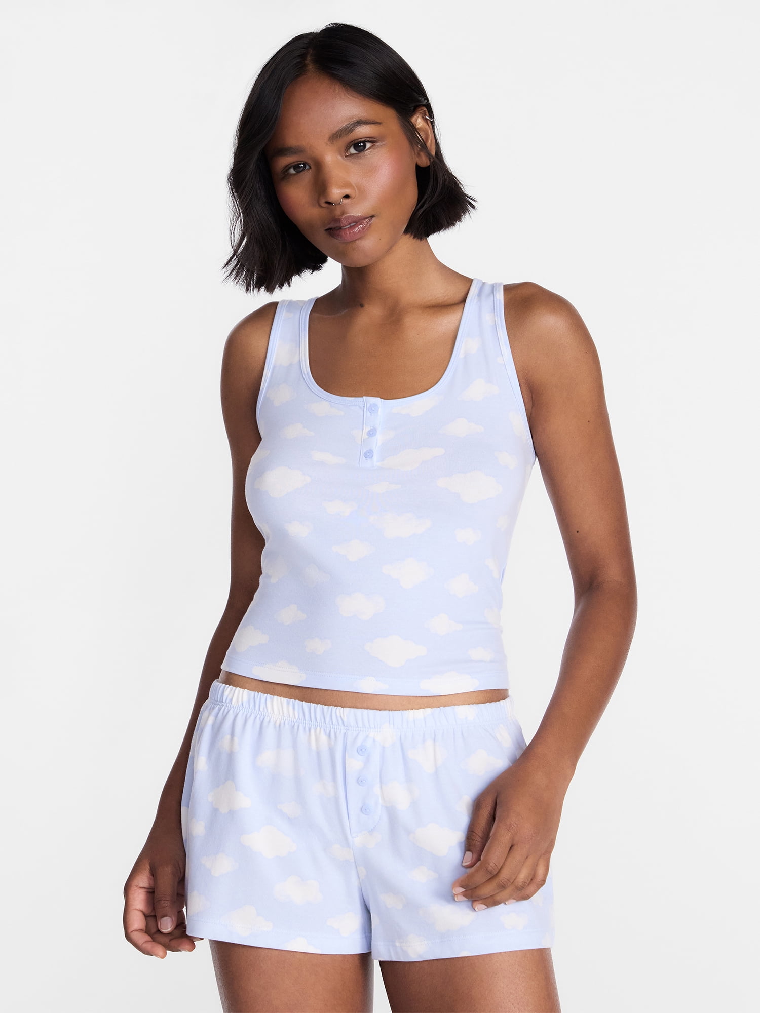 No Boundaries Cloud Core Sleepwear Tank Top and Shorts Sleep Set, 2-Piece, Women's XXS-3X