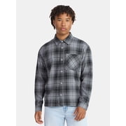No Boundaries Collared Cotton Boxy Cropped Fit Flannel Shirt, Men's and Big Men's Sizes XS-5XL