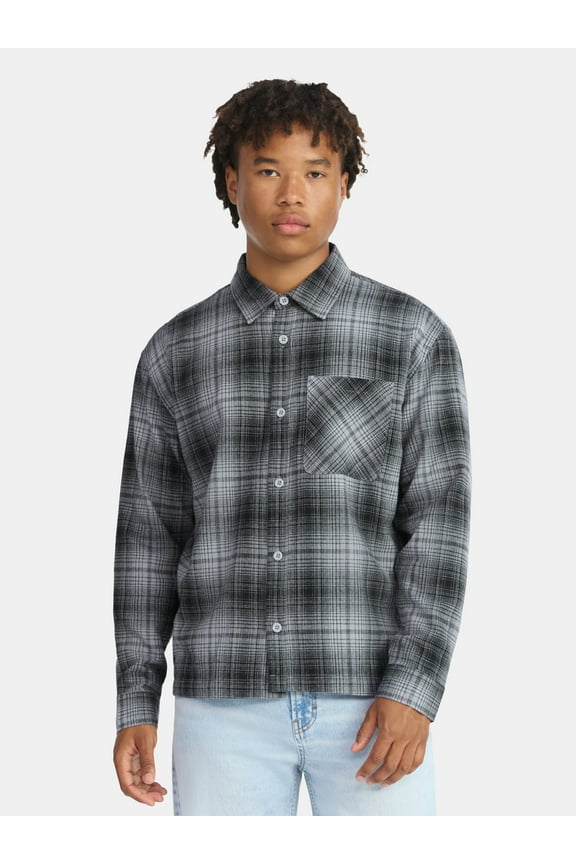 Collared Cotton Boxy Cropped Fit Flannel Shirt, Men's and Big Men's Sizes XS-5XL