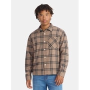 No Boundaries Collared Cotton Boxy Cropped Fit Flannel Shirt, Men's and Big Men's Sizes XS-5XL