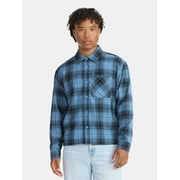 NO BOUNDARIES Collared Cotton Boxy Cropped Fit Flannel Shirt, Men's and Big Men's Sizes XS-5XL