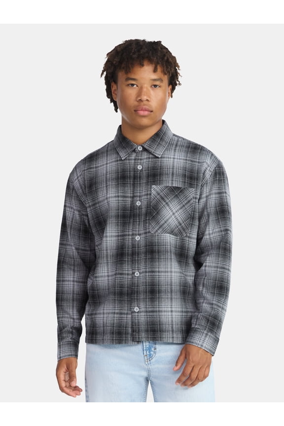 Collared Cotton Boxy Cropped Fit Flannel Shirt, Men's and Big Men's Sizes XS-5XL
