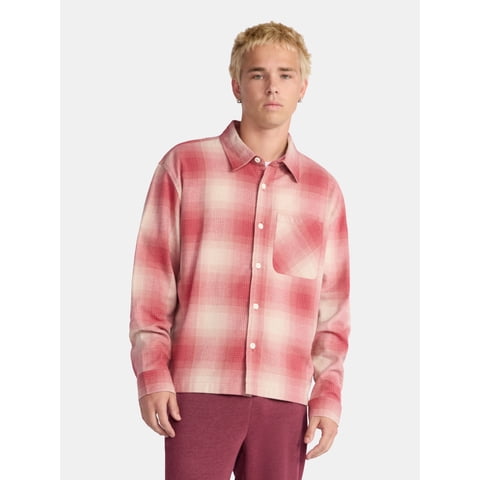 Collared Cotton Boxy Cropped Fit Flannel Shirt, Men's and Big Men's Sizes XS-5XL