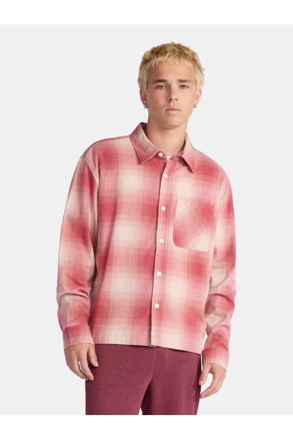 Collared Cotton Boxy Cropped Fit Flannel Shirt, Men's and Big Men's Sizes XS-5XL