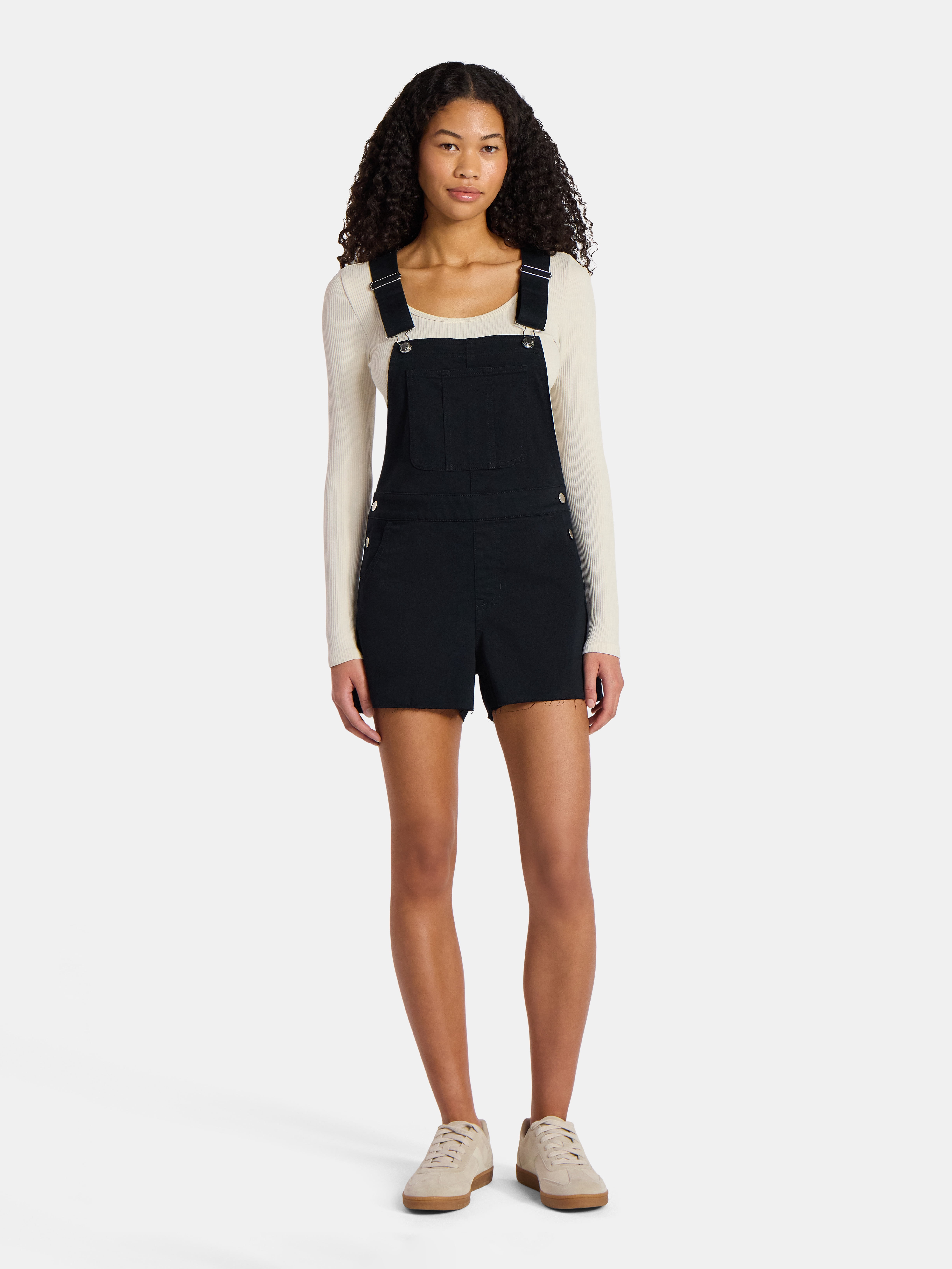 No Boundaries Game Day Raw Hem Shortalls, 3" Inseam, Women's