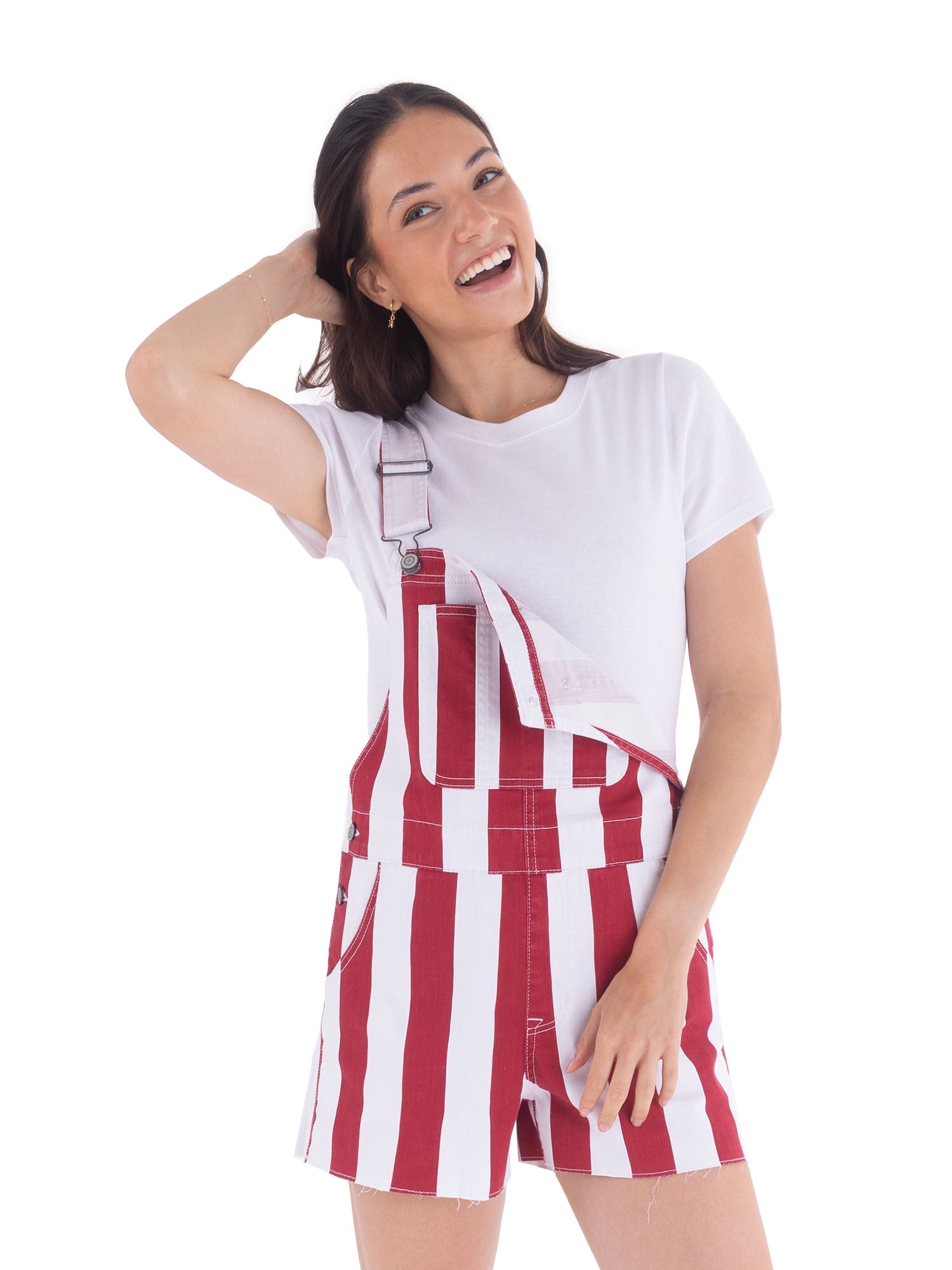 No Boundaries Game Day Raw Hem Shortalls, 3" Inseam, Women's
