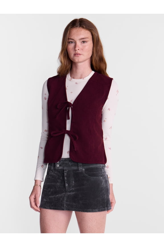 Tie Front Corduroy Vest, Women's and Women's Plus S-3X