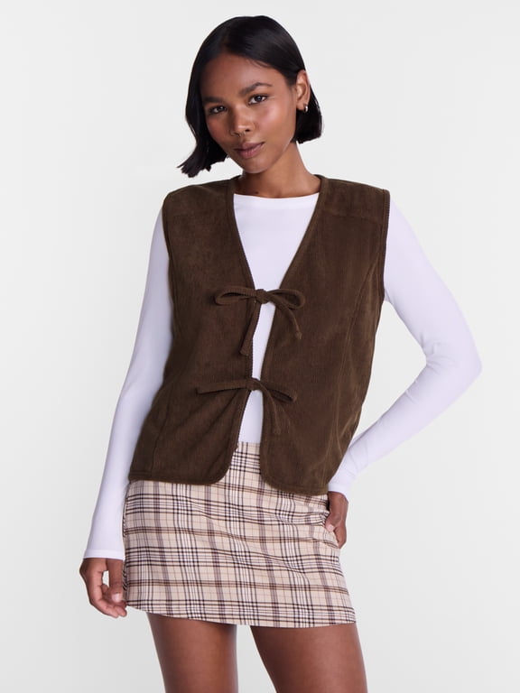 Tie Front Corduroy Vest, Women's and Women's Plus S-3X