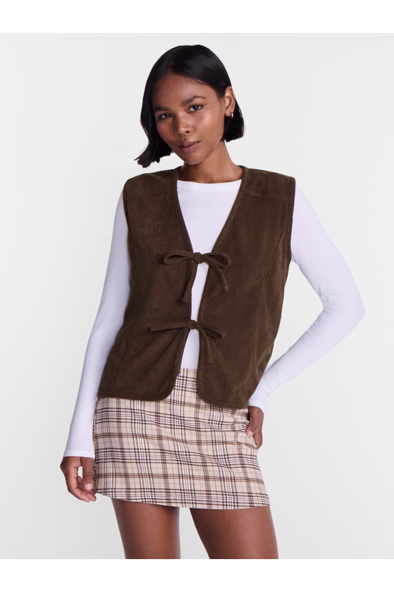 Tie Front Corduroy Vest, Women's and Women's Plus S-3X