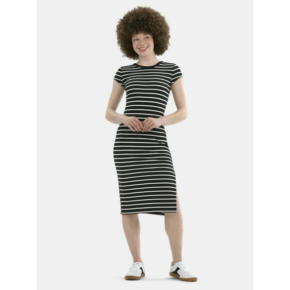 No Boundaries Ribbed Midi Dress with Cap Sleeves, Women's