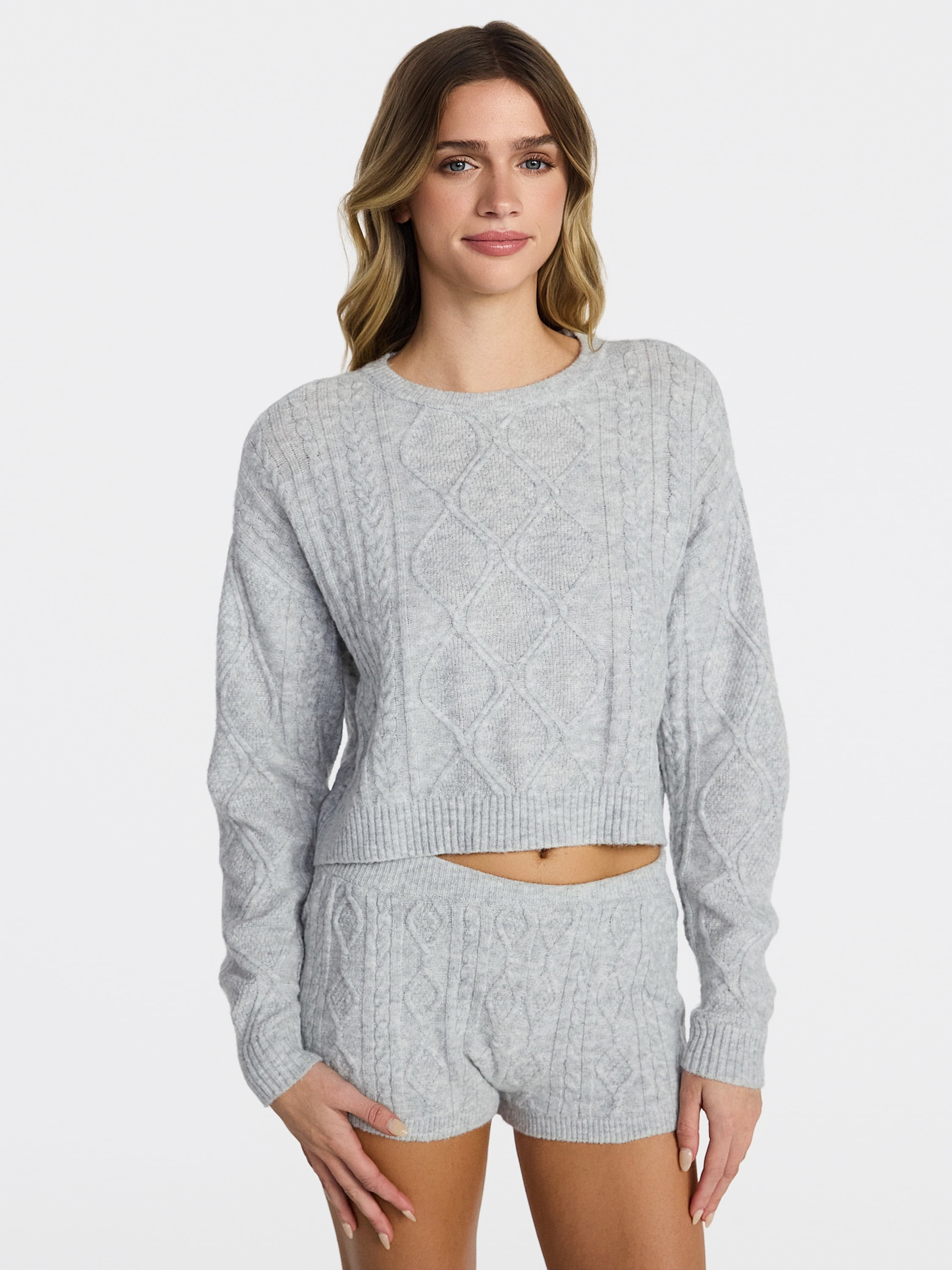 No Boundaries Cable Knit Pullover Sweater, Lightweight, Women’s