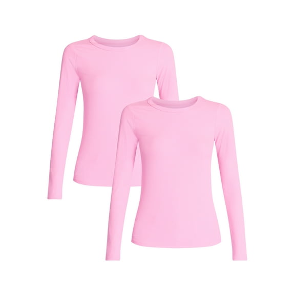 No Boundaries Crew Ribbed Tee with Long Sleeves, Women's XXS-XXL