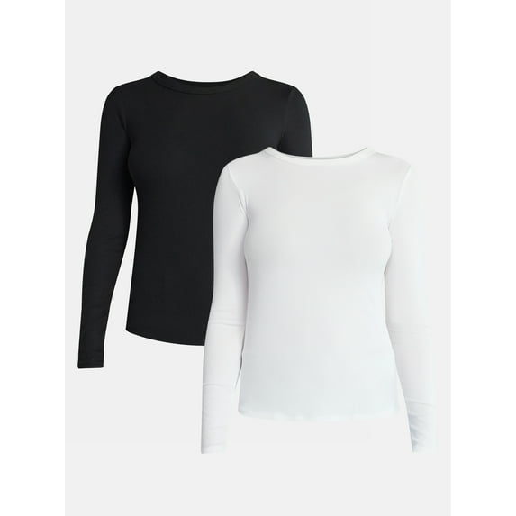 No Boundaries Crewneck Tee with Long Sleeves, Women's & Women's Plus XXS-4X