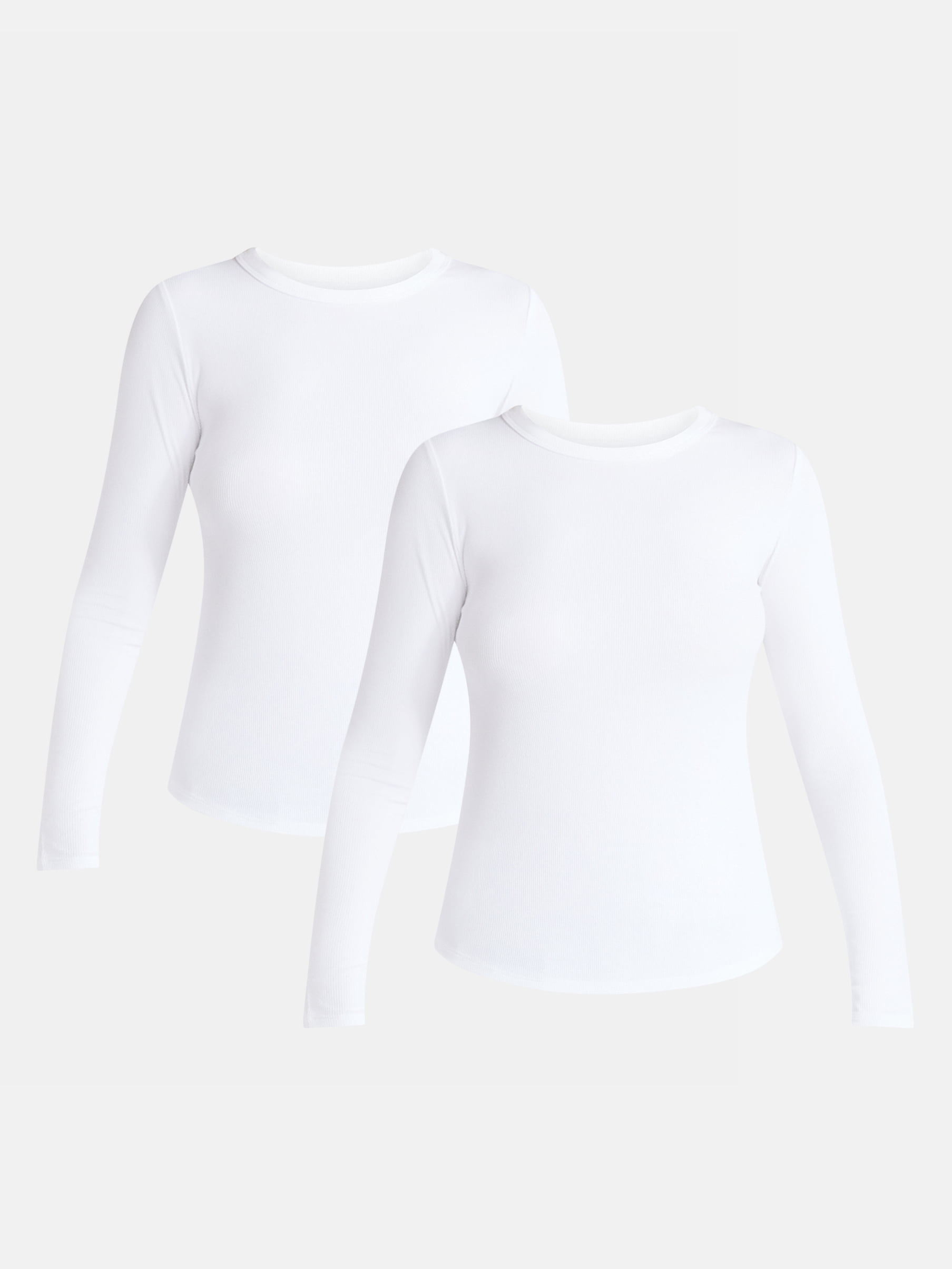 No Boundaries Ribbed Crewneck Tee with Long Sleeves, 1 or 2-Pack, Women's & Women's Plus XXS-XXL