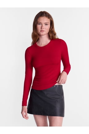 Ribbed Crewneck Tee with Long Sleeves, Women's & Women's Plus XXS-4X