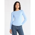 thumbnail image 1 of No Boundaries Ribbed Crewneck Tee with Long Sleeves, 1 or 2-Pack, Women's & Women's XXS-XXL, 1 of 5