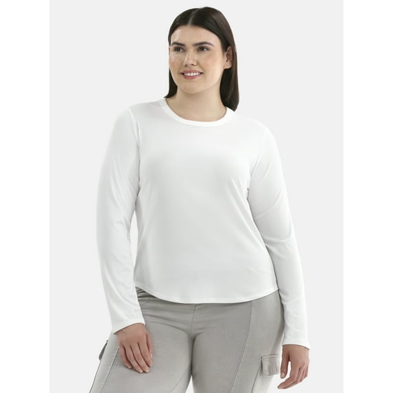 No Boundaries Ribbed Crewneck Tee with Long Sleeves, Women's Plus, Sizes 1X-4X