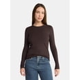 thumbnail image 1 of No Boundaries Ribbed Crewneck Tee with Long Sleeves, 1 or 2-Pack, Women's & Women's XXS-XXL, 1 of 4