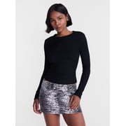 No Boundaries Ribbed Crewneck Tee with Long Sleeves, Womens and Womens Plus XXS-4X