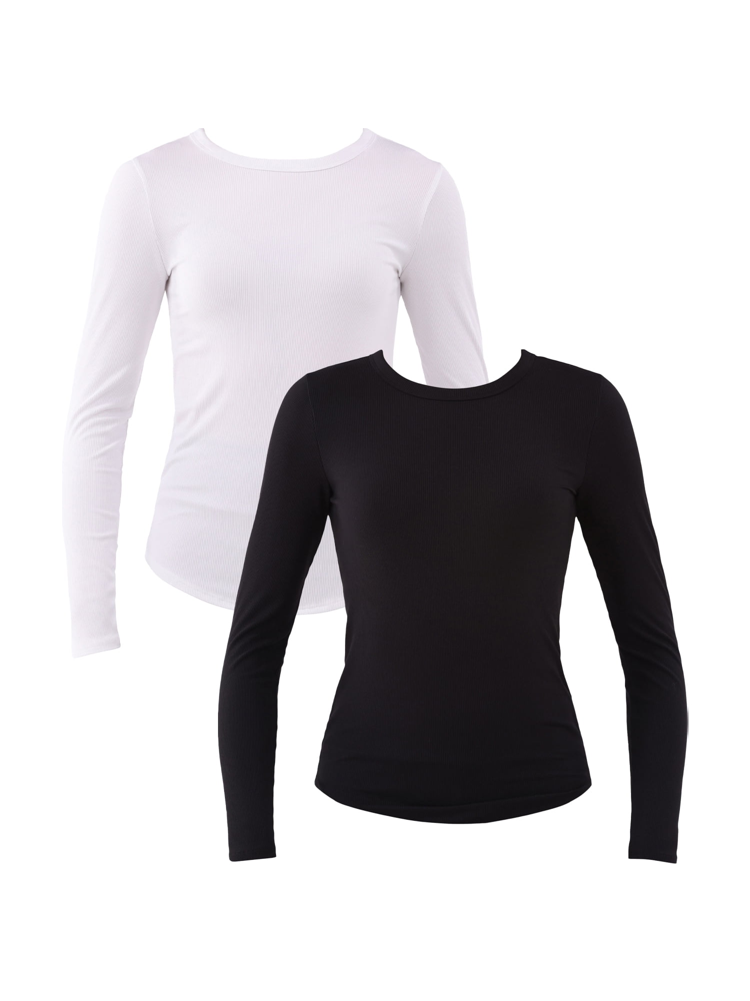 No Boundaries Ribbed Crewneck Tee with Long Sleeves, 1 or 2-Pack, Women ...