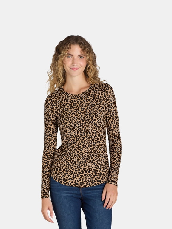 Ribbed Crewneck Tee with Long Sleeves, Women's and Women's Plus XXS-4X