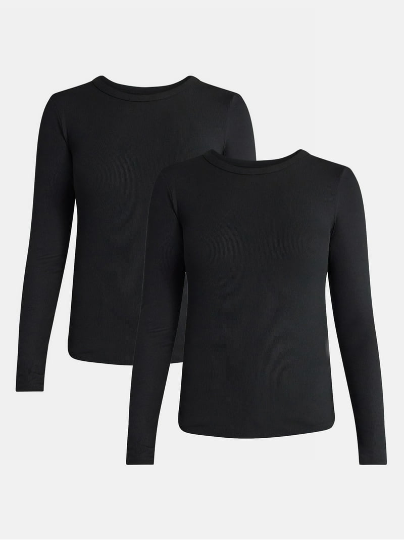 トップス NO MAINTENANCE ORI RIBBED LONG SLEEVE T No Boundaries Ribbed Crewneck Tee with Long Sleeves, 1 or 2-Pack