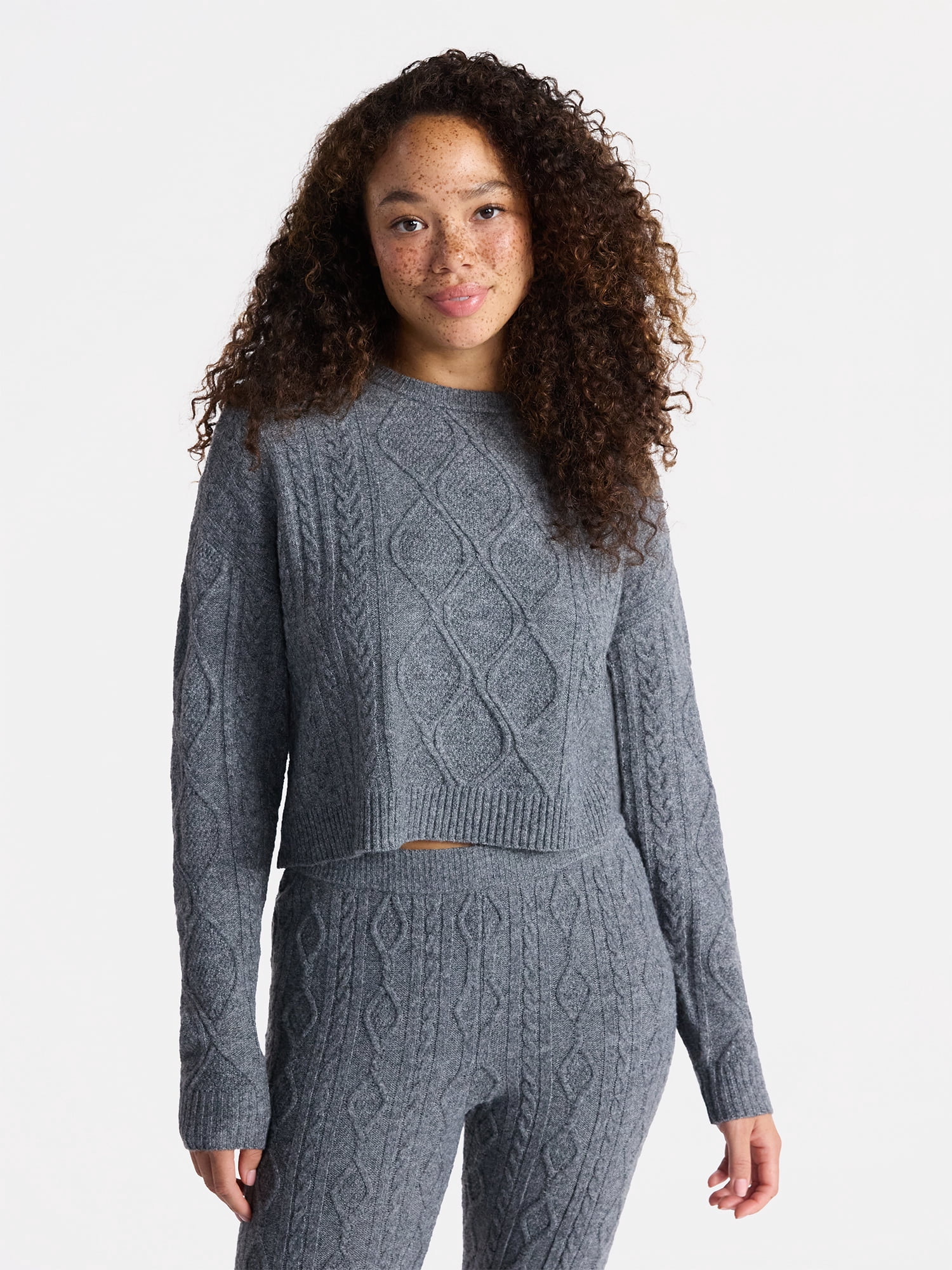 No Boundaries Cable Knit Pullover Sweater, Lightweight, Women’s