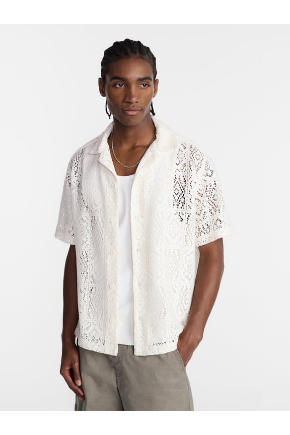 Crochet Shirt with Short Sleeves, Men's XS-4XLT